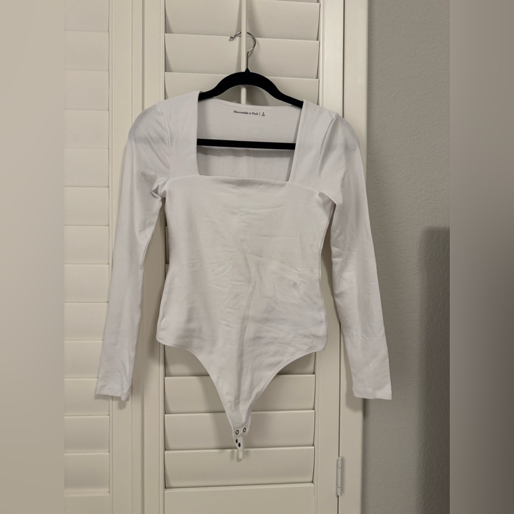 Abercrombie&Fitch Classic long-sleeve cotton seamless square neck White bodysuit